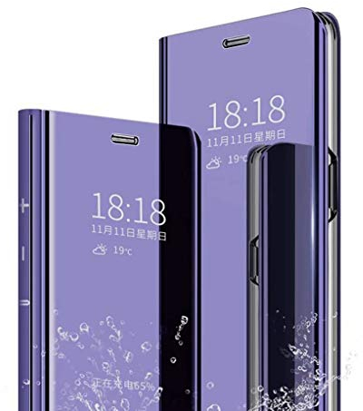Wuzixi Hülle für Xiaomi Mi Note 10 Lite. Smart Case, Tasche Smart Spiegelüberzug Sleep Flip Leder Tasche Smart Leder Tasche Schutzhülle für Xiaomi Mi Note 10 Lite.Lila