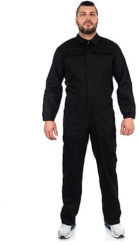 DINOZAVR Ultra Overall Herren Arbeitskleidung - Rallyekombi Overall mit Verstecktem Reißverschluss, Zwei Oberen Taschen, Zwei Fronttaschen, Elastische Bündchen, Elastischer Bund Schwarz 3XL