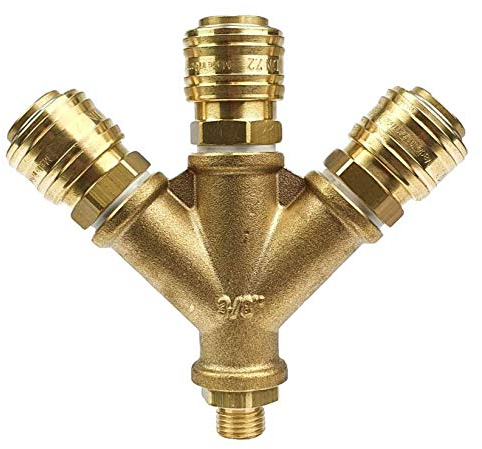 Druckluftverteiler 3-fach mit Kupplungen, Außengewinde & Dichtung Druckluftweiche AG 1/2 Zoll mit Kupplungsdosen NW 7,2 Luftweiche Y Verteiler