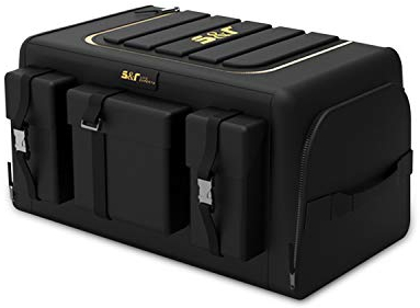 Ergocar Kofferraum Organizer 1680D Oxford Aufbewahrungstasche Multitasche Rücksitz Organizer 3 mal Größe Faltbar Auto Kofferraum-Tasche für Auto/lkw/SUV (Schwarz, 50L Mit Seitentaschen)