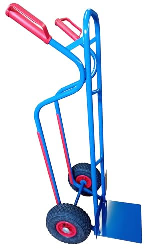RLW Profi Stahlrohr Sackkarre Stapelkarre Maximium 300 kg - Schaufel 280x280 mm - Made in EU - kein Asien-Import (Räder nach Ihrer Wahl) (Luftrad schwarz/PVC-Felge rot/Rollenlager)
