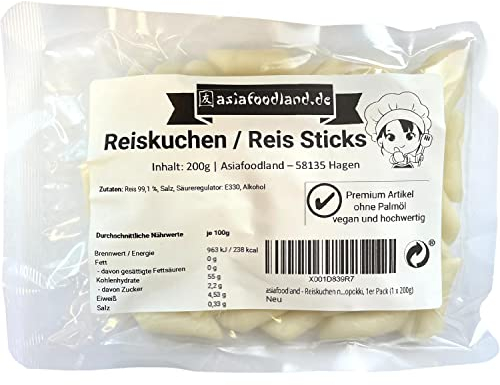 asiafoodland - Reiskuchen natur - Nachfüll Pack - Reis Sticks - Rice Cake - Reisnudeln - für z.B. Tteok-bokki / Topokki, 1er Pack (1 x 200g)