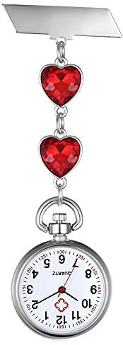 Avaner Krankenschwesteruhr Pflegeruhr Herz Design FOB Analog Quarzwerk Pulsuhr Ansteckuhr Unisex Silver Schwesternuhren mit Pin/Clip Set Ausziehbar Arzt Doktor Medical Taschenuhr