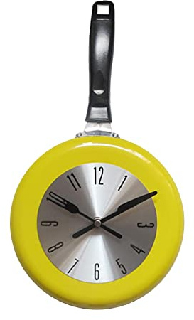 MagiDeal Cute Wall Clock 8 Inch Frying Pan Design Hanging Clock Novelty Home Bedroom Kitchen Dining Room Decor, yellow