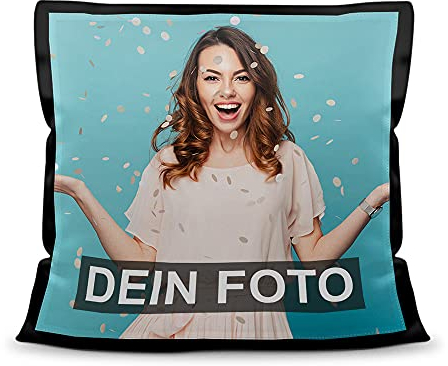 PR Print Royal Foto-Kissen selbst gestalten - mit Foto & Text individuell Bedruckt - Satin-Kissen schwarz mit weißer Druckfläche, 45 x 45 cm I Personalisiertes Foto-Geschenk