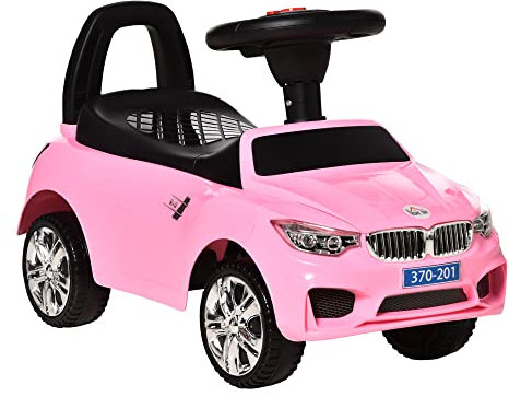 HOMCOM Coche Correpasillos para Niños de 18-36 Meses Andador Correpasillos con Faros Música Bocina Volante Espacio de Almacenaje y Asa para Empujar 63,5x28x36 cm Rosa