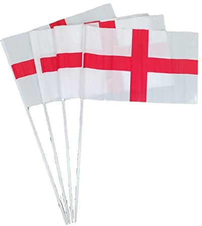 PMS Pack of 4 England Flags Hand Waving St George's World Cup Celebration 12 x 8 Inch On Stick