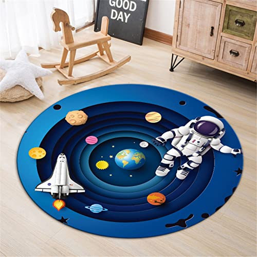 SRTJURFG Teppiche Modern Designer Runden Groß Cartoon-Weltraum-Astronaut für Wohnzimmer Kinderteppiche Flauschige Runden Groß Schutzmatten ø 130CM