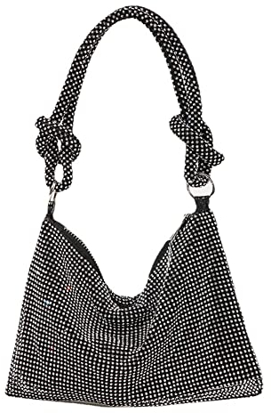 GSenhui Damen Clutch Schwarz, Glitzer Abendtasche Umhängetasche, Elegante Handtasche mit Reißverschluss, Strasssteine Clutches Schultertasche Brieftaschen für Abschlussball, Party