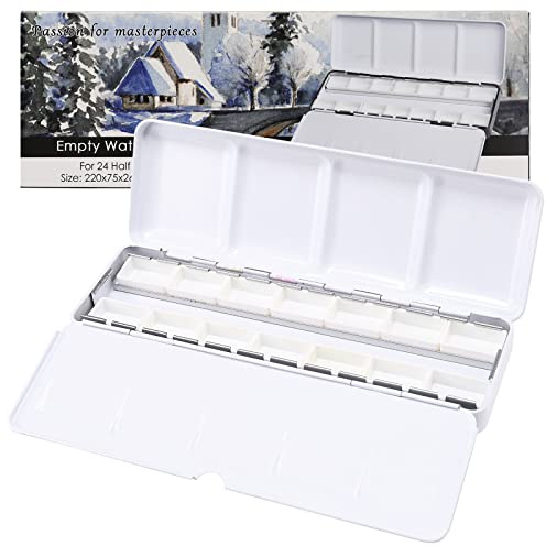MYARTOOL Empty Watercolor Palette, Empty Watercolor Tins Box Palette Paint Case with 12 Empty Full Pans, Paint Tray Palette Suitable for Oil, Acrylic, Watercolor Painting
