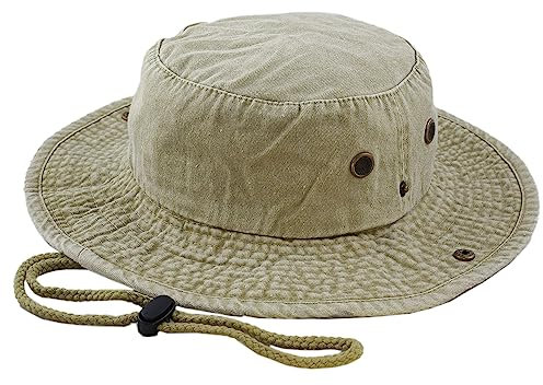 KorhLeoh Sombrero de safari de verano para hombre y mujer, con cuerda, plegable, de algodón, de ala ancha, caqui, XL