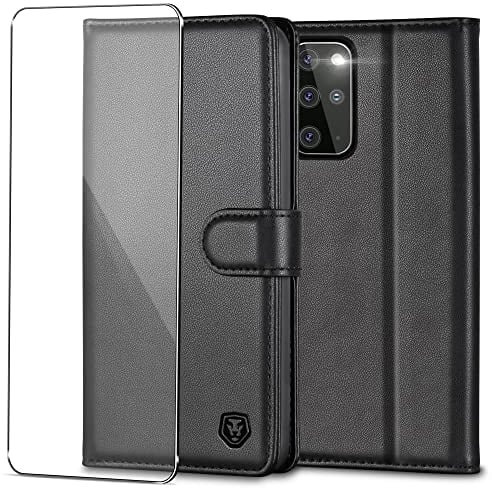 Handyhülle für Samsung Galaxy S20 Plus Hülle mit Schutzfolie Premium PU Leder Klapphülle Case Brieftasche Kartenfach Ständer Magnet Etui Handytasche Cover Schutzhülle für Samsung S20 Plus - Schwarz