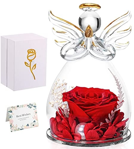 Geschenke für Mama, Geschenk zum Muttertag für Sie, Ewige Rose in Engel Glaskuppel, Infinity Rosen Konservierte Blumen Handgemachte, Engelsfigur aus Glas, Geschenk für Frauen Mutter Oma Großmutter