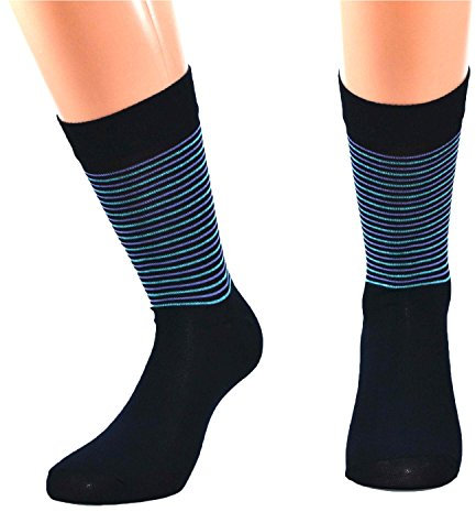 Fontana Calze, 8 paia di calze corte in puro cotone Filo di Scozia elasticizzate, confortevoli e rinforzate su punta e tallone. Prodotto Italiano. Fantasia a righe - TG 45-47