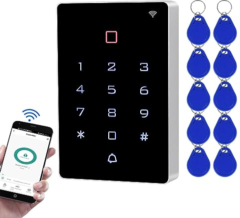 FTes RFKits WiFi Tuya Fernzugriffskontrolle, IP68 wasserdicht,Touch-Tastatur mit Hintergrundbeleuchtung,2000 Benutzer,unterstützt WG26/34 + 10 Stück 13,56 MHz-Schlüsselanhänger