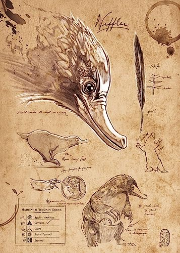Displate Offiziell Harry Potter MetallPoster Magnetische Befestigung Inklusive Lizenziert Bilder Hochwertiges Poster Field Notes - Niffler Note 45 cm x 32 cm