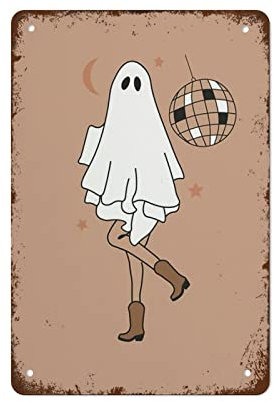 Disco Cowgirl Blatt Geist Halloween Cowgirl Halloween Dekor Druck 14 x 20 cm Moderne Wandkunst Dekoration für Zuhause Wohnzimmer Restaurant Büro Cafe Bar Club Garage Männerhöhle
