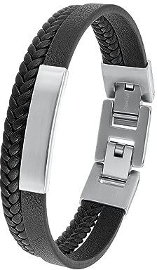s.Oliver Armband Edelstahl Leder Jungen Kinder Armschmuck, 16+1,5 cm, Schwarz, Kommt in Schmuck Geschenk Box, 2036870