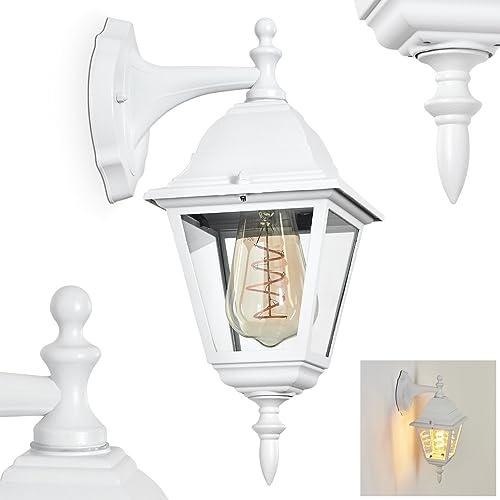 HOFSTEIN Außenwandleuchte Naofe, Wandlampe abwärts in antikem Look aus Metall/Glas in Weiß/Klar, Wandleuchte im klassischen Landhaus-Stil, Außenleuchte für Terrasse, E27, ohne Leuchtmittel, IP44