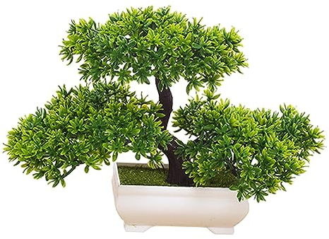 perfk Künstlicher Bonsai-Baum, kleine Kunstpflanzen, Unterhaltungsdekoration, eingetopfte japanische Kiefern-Kunstpflanzen für Kamin, Badezimmer, Wohnzimmer