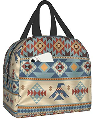 FJAUOQ Lunchbox mit Indianer-Ethno-Ureinwohnern, Isolierung, Lunchtasche für Damen und Herren, wiederverwendbare Lunch-Tasche, perfekt für Büro, Camping, Wandern, Picknick, Strand, Reisen