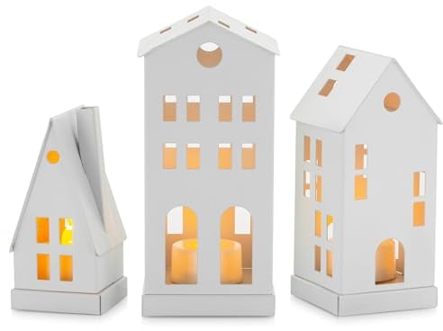 Lichthaus Mit LED Teelicht Laterne Häuser:Romadedi 3er Set 15/13/10cm Teelichthalter Haus Für Fensterdeko Geschenk Einzugsgeschenke Wohnung WindlichtFür Room Decor Weihnachten Deko
