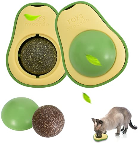 2PCS Katzenminze Ball,Katzen Kauspielzeug Zahnpflege Sticks,360° Drehbares Katzen Lecken-Katzenminze Spielzeug mit Deckel Effektiv zum Reinigen der Zähne und zur Verbesserung der Katzenerregun