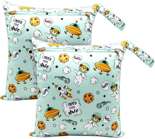 NTGRTY Windeltasche, 2 Stück, Nappy Bags, Wet Dry Bags, Wet Dirty Laundry Bag, Waterproof Dry Wet Bag, Diaper Bag for Babies Swimming Camping Travel Gym Workout Beach (Raumfahrt)