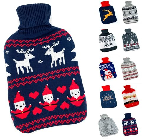 heimtexland ® Wärmflasche mit Soft Strick Bezug waschbar Motiv Geschenk Weihnachten Fell Norweger Wärmkissen Wärmeflasche 1,6 ltr Typ857 Norweger Herzen