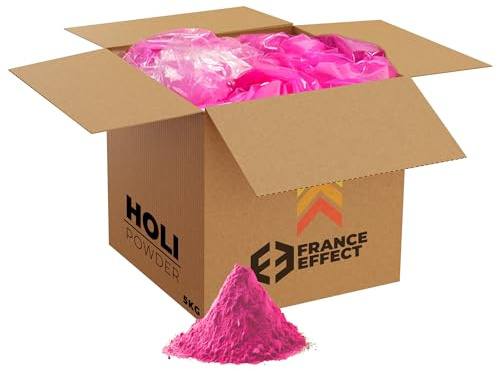 Poudre Holi - 5 Kg de poudre Holi Colorée - Format Maxi Économique - 100% Naturelle, Non Toxique - France Effect (Rose)