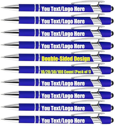 50 Stück Personalisiert Kugelschreiber mit Gravur, Doppelseitiges Personalisiertes Logo/Text, Kugelschreiber schwarzer Tinte, Werbegeschenke mit Ihrem Logo oder Ihrer Nachricht