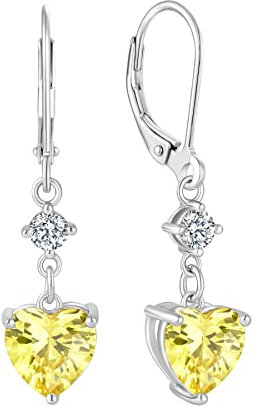 JO WISDOM Damen Hängende Ohrringe Ohrhänger Herz Silber 925 mit 3A Zirkonia Kristall November Geburtsstein Citrinfarbe,Schmuck für Frauen Frau Mutter sie