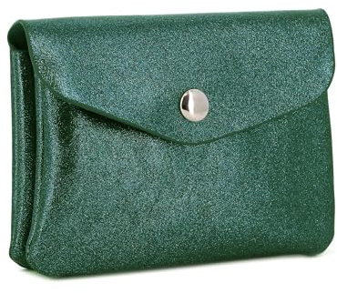 Porte-Monnaie et Cartes en Similicuir Souple Brillant - Portefeuille Pochette Irisé à Magnétique - Taille Petite - Pratique Léger (Vert Foncé)