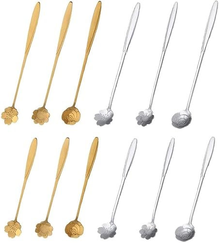 12 Pièces Cuillère à Café Forme de Fleur，Cuillère à Thé En Acier Inoxydable，Pour Prendre Du Thé, Café, Pastèque, Gâteau, Crème Glacée.