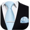 HISDERN Krawatten Herren Himmelblau Krawatte mit Einstecktuch Krawattenklammer Hochzeit Klassische Formelle Einfarbig Seide Krawatten Set für Männer
