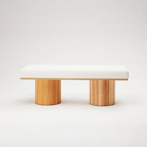 Chic Ambiente Helsinki Bench, Sitzbank, Bouclé Bezug, Cremeweiß, Holzbeine, Polsterbank im Moderner Stil, Schlafzimmermöbel, Flurmöbel, B 122 x T 46 x H 43 cm