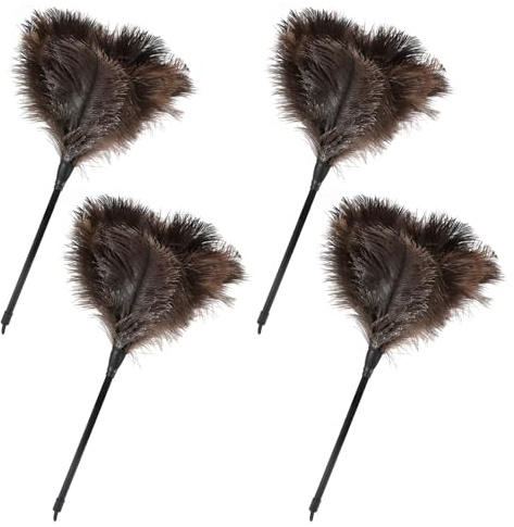 FeelfunFeather Staubwedel mit Straußenfedern, 37 cm, Mini-Naturfedern, Staubwedel mit Kunststoffgriff, wiederverwendbar, für Reinigungsmittel, Zuhause, Auto, Büro (4 Stück)