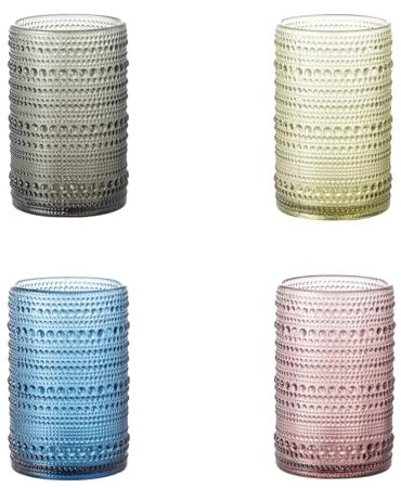 POLIDREAM Vintage Glassware Set - 4pcs Multicolor 15.2oz Hobnail Drinking Glasses