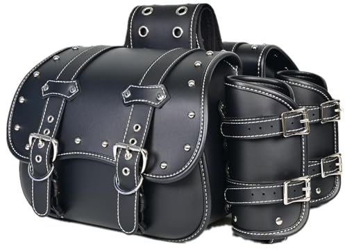 KZNI Motorrad-Satteltaschen, Überwurf-Satteltaschen, PVC-Kunstleder, seitliche Werkzeugtaschen mit Getränkehalter, Werkzeugtasche für Motorrad, universelles Motorradzubehör, wasserdicht, 1 Paar
