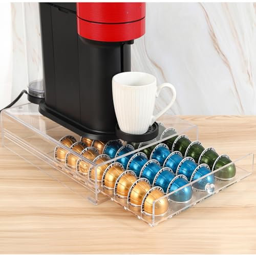 XronSlute Kapselhalter für Nespresso Vertuo – Acryl 32 große Kapsel-Organizer, transparente Kaffeeschublade