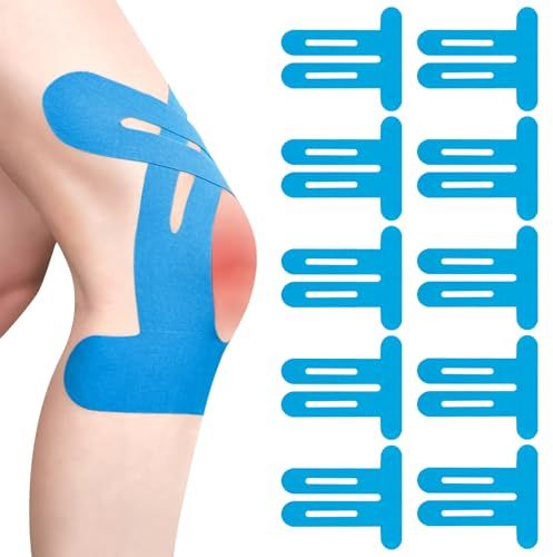 10 Stück Blau PreCut Kinesiotapes Knie,Kinesiotapes Vorgeschnitten Knie,Kinesiologie Tape,Ohne Shere,Wasserfestes & Elastisches Physio Tape für Knieschmerzen (Blau)