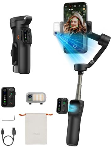 Hohem iSteady V3 Gimbal Stabilizer for Smartphone, 3-Axis Stabilization with AI Tracker, Detachable Remote Control, Built-in Extension Rod and Tripod, Portable and Foldable, Video Recording, Black