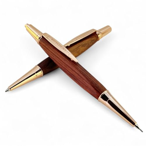 LACHIEVA LUX Rosewood Ensemble stylo à bille et porte-mine - Poignée triangulaire - Cadeau de luxe pour homme et femme - Recharges et coffret cadeau inclus
