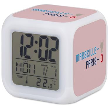 Fabulous Réveil Cube Lumineux Rose - Marseille 1 - Paris 0 Sport Foot Champion Ballon C1-7,8 x 7,8 x 7,8 cm - Retro Éclairage Multicolore LED