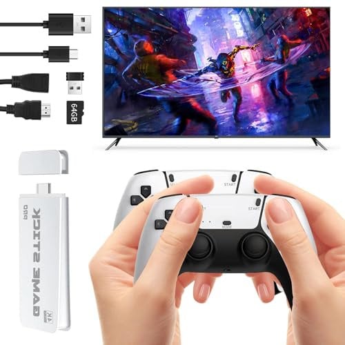 Retro Game Stick, Console di Gioco Retrò con Oltre 20000 Giochi Classici Integrati, Game Stick Wireless, Console di Gioco Retrò da 64GB, 4K, Uscita HDMI, 23 Emulatori