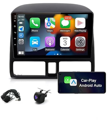 Car Stereo for Honda CRV-2 2001-2006 4+64G Android 13 Car Stereo Radio GPS Sat Nav 2-Din 9 Wired/Wireless Carplay & Android Auto Car Player w/Rearview Camera SWC Split Screen WIFI FM/RDS
