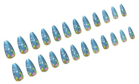 Weihnachten Presse Auf Nägeln Mandel Falsche Nägel Mit 3D Blauen Farbmustern Vollbedeckte Falsche Nägel Den Nägeln 24pcs Kleben