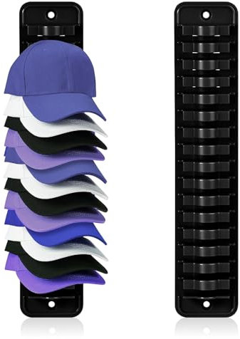2 Pack Hat Organizer for Baseball Caps, Hat Rack for Wall with Screws Cap Holder Hold Up to 16 Caps Wall Mounted Cap Storage Hanging for Door Closet (Black)
