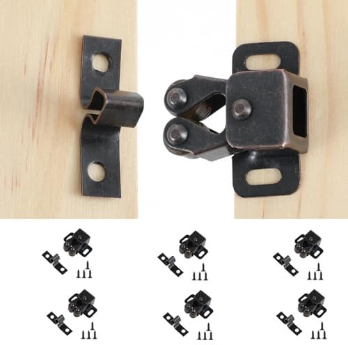 Ouligay 6Pcs Cabinet Latch Double Roller Cupboard Cabinets Door Latches Hardware for Closet Kitchen Cabinet Latches and Catches with Screws