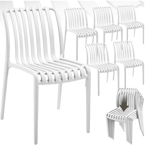 tectake® Gartenstühle stapelbar, Gartenmöbel Set, Balkon Möbel, Bistro Set, Sessel, Outdoor Möbel, Balkonmöbel, Terrassenmöbel - Creme, 6er Set